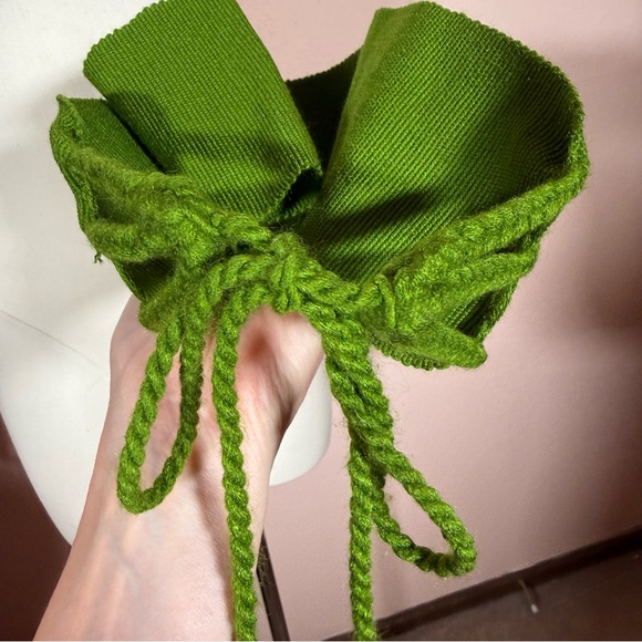 Vintage avocado Green Woven Fabric Crochet wide Belt adjustable 1970’s main image 9